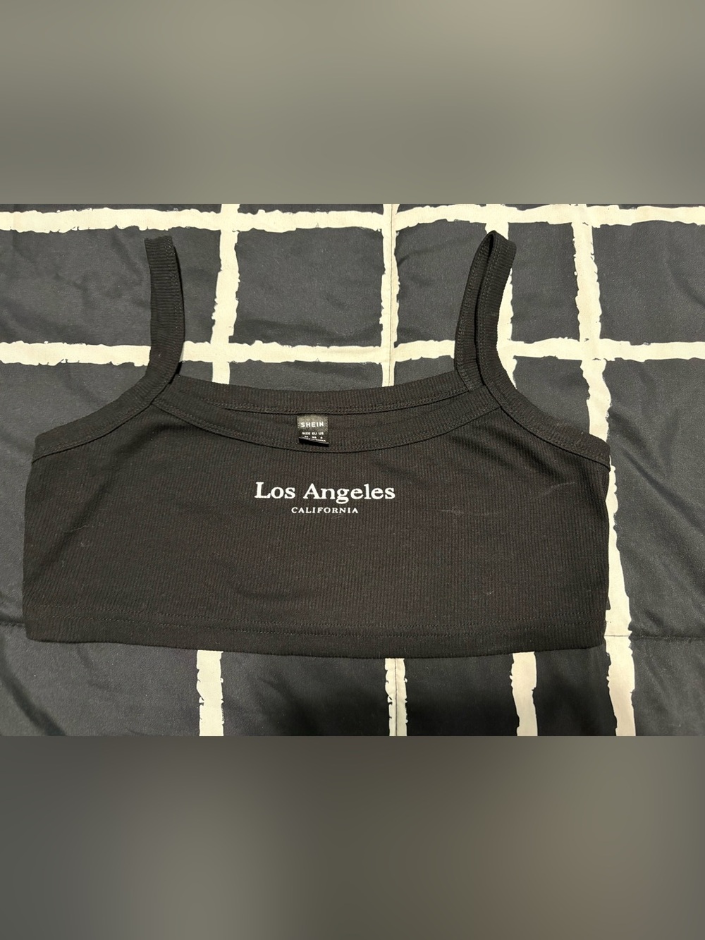 SHEIN Black Ribbed Los Angeles California Crop Tank